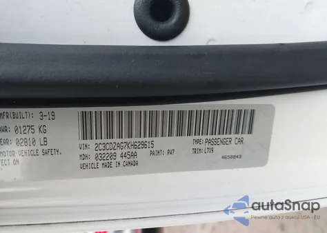 2019 Dodge Challenger Sxt из США, поврежденный, VIN 2C3CDZAG7KH629615